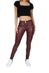 Colanți pentru femei Hugz Jeans  Wine Faux Leather Biker Mid Waist