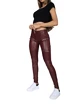 Colanți pentru femei Hugz Jeans  Wine Faux Leather Biker Mid Waist