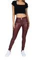 Colanți pentru femei Hugz Jeans  Wine Faux Leather Biker Mid Waist