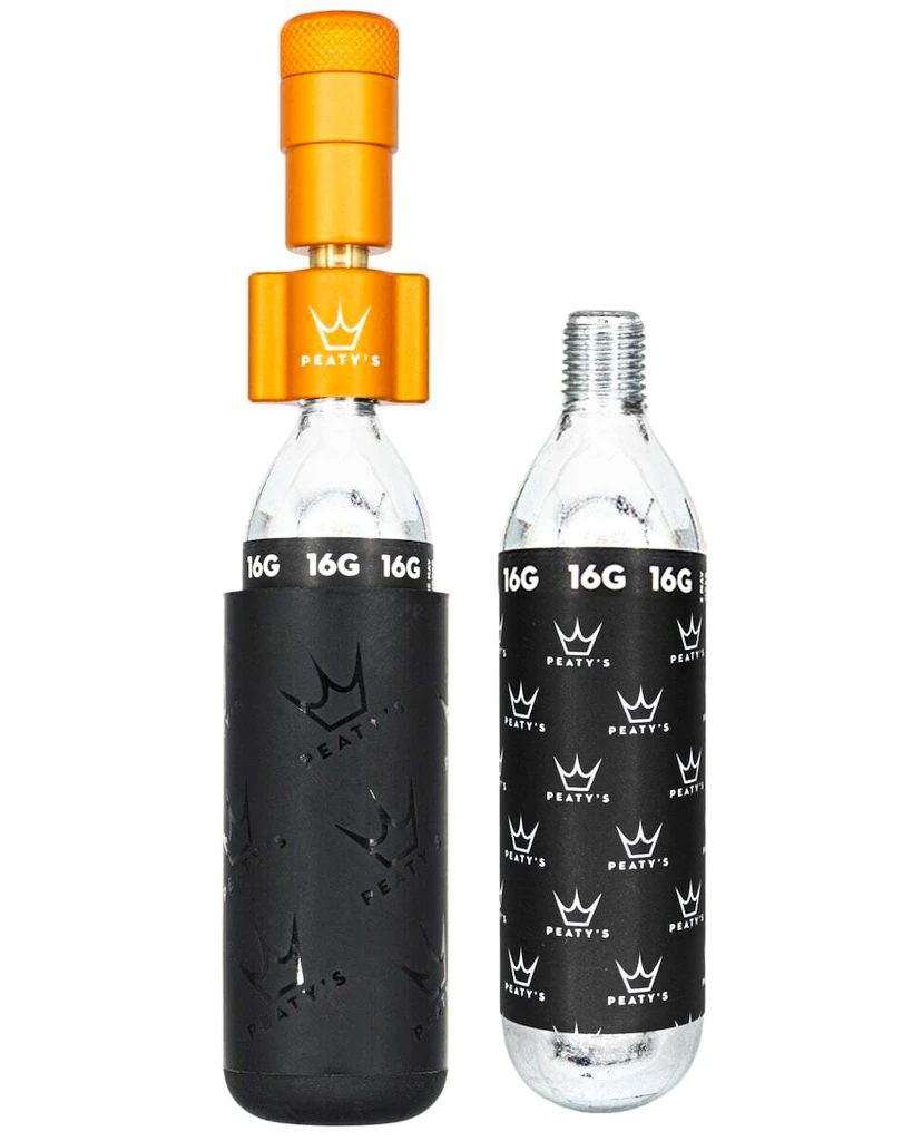 Set cap de umflare CO2 cu cartușe PEATY'S  Road & gravel (16g) - mango (ppr-hti-rag-mng-12)